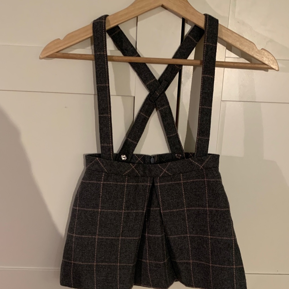 Cyrillus Woolen Checkered Suspender Skirt - Grey and Pink